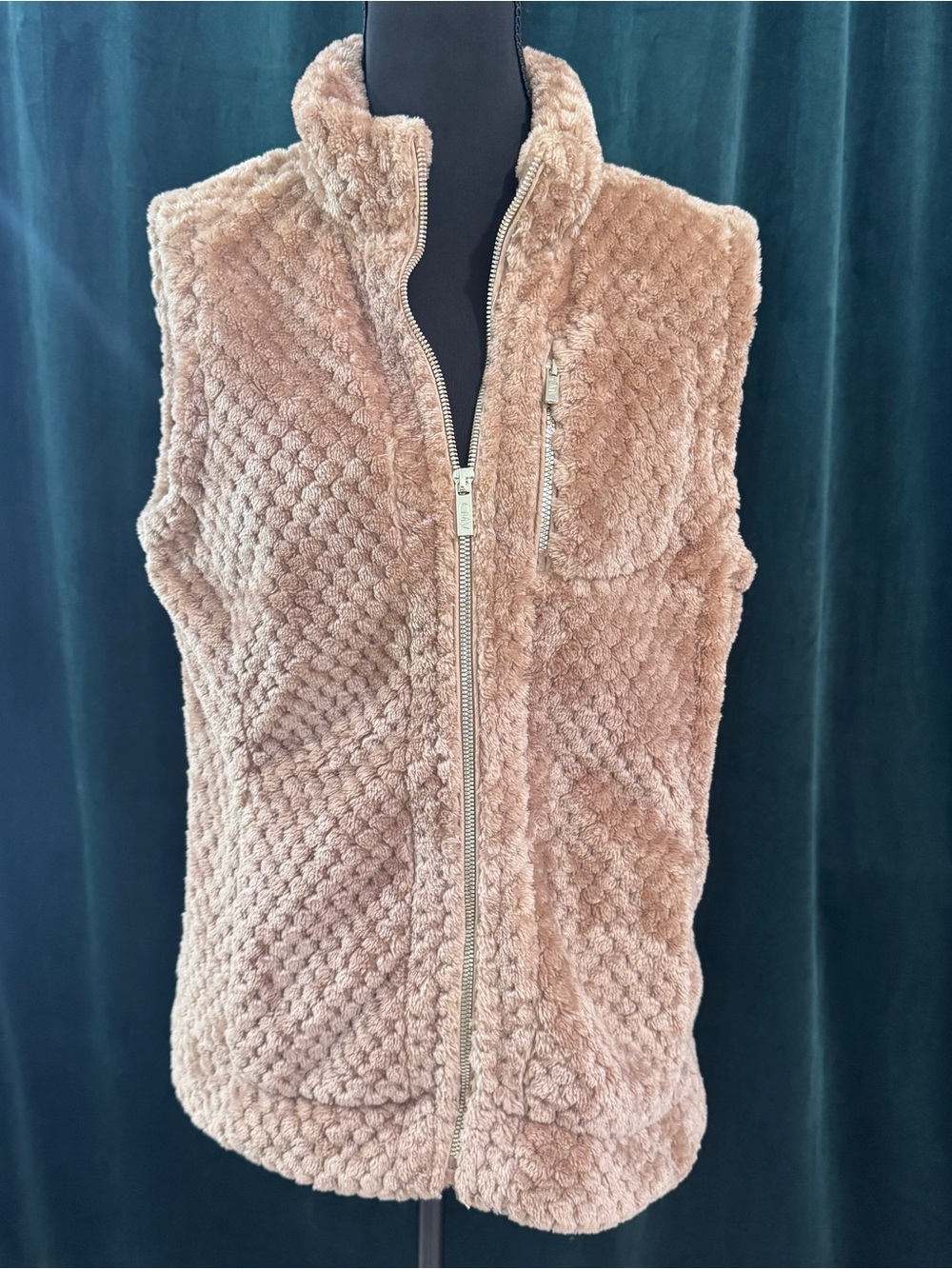 Carmen Marc Valvo Faux Fur Zip Vest Taupe Beige Medium NWT